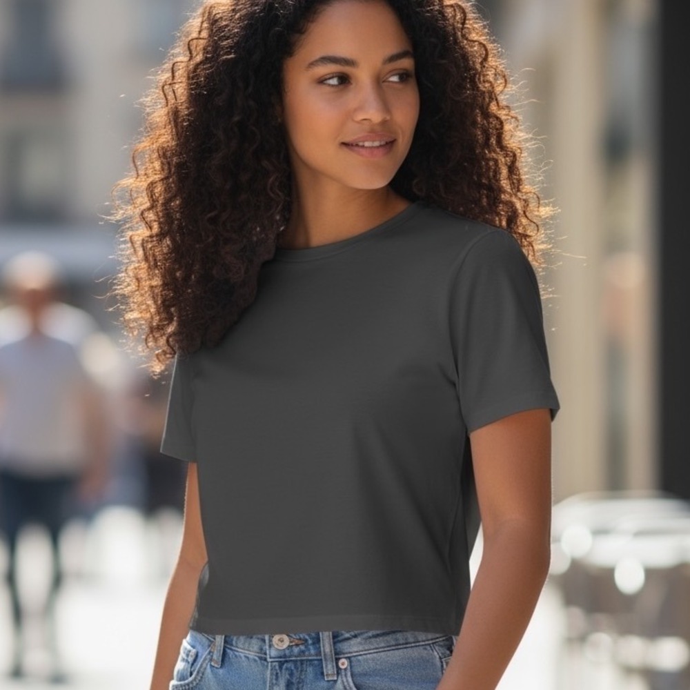 Hollister Womens Charcoal Grey Cropped T Shirt Size L Short Sleeve Slim Fit Tee